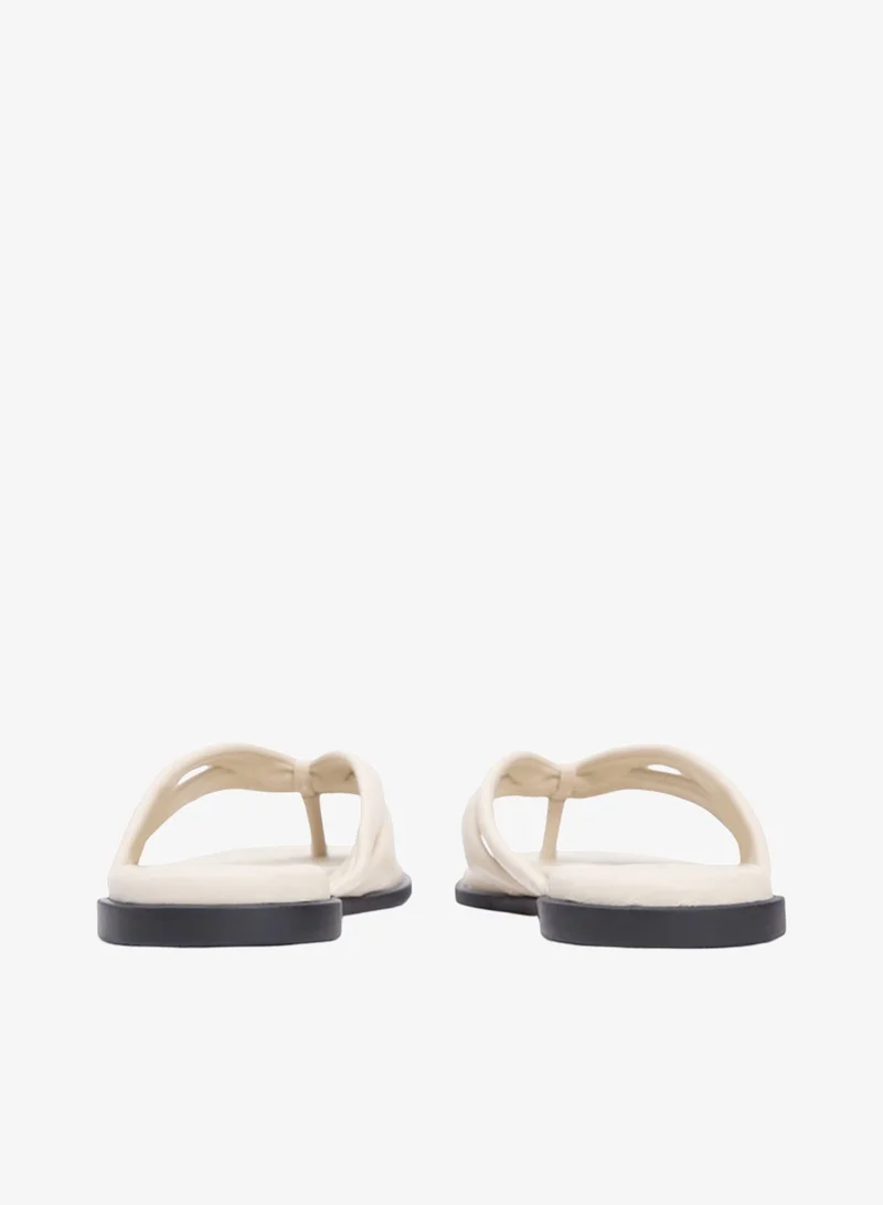 Tommy Hilfiger Classic Beige Leather Toe Post Flip Flops for Women | Best Price UAE